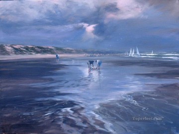 海の風景 Painting - ザルガイと帆の抽象的な海の風景